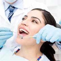 woman smiling for dental checkup  
